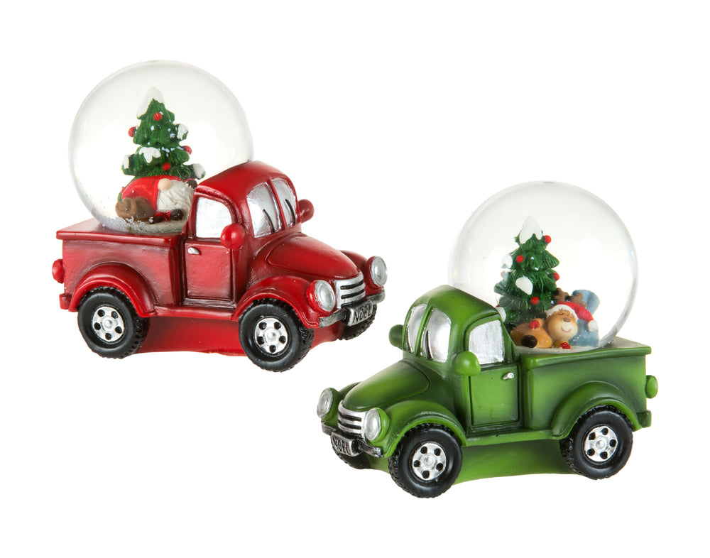 Red and Green Pickup Truck Snow Globes