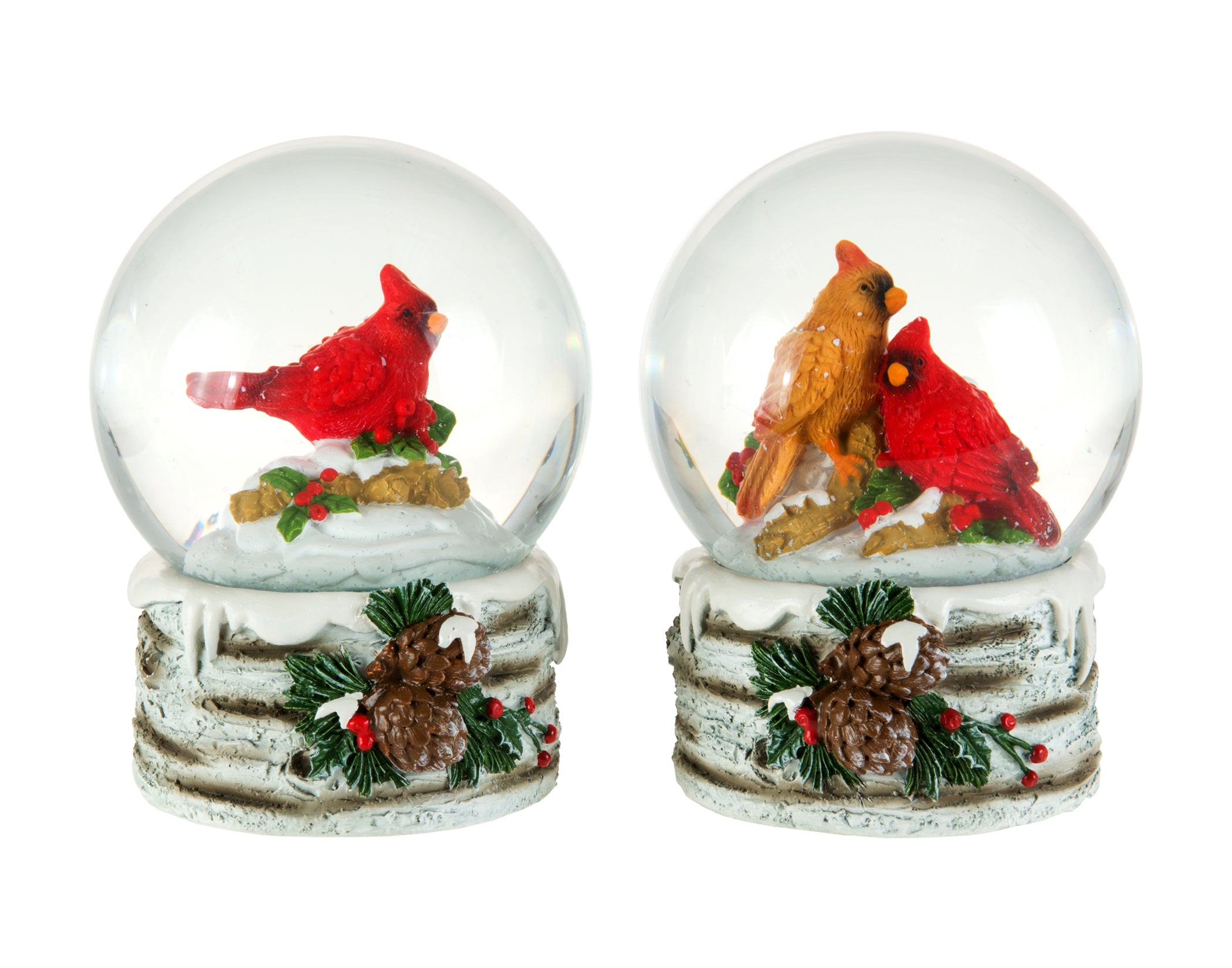 Log Base Snow Globe with Cardinal