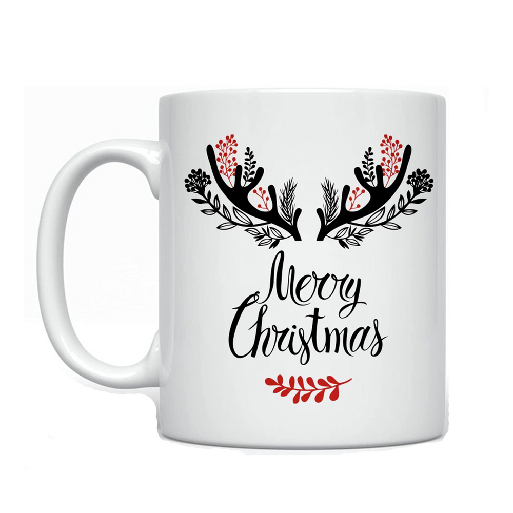 15Oz Mug - Merry Christmas, Pink Antlers