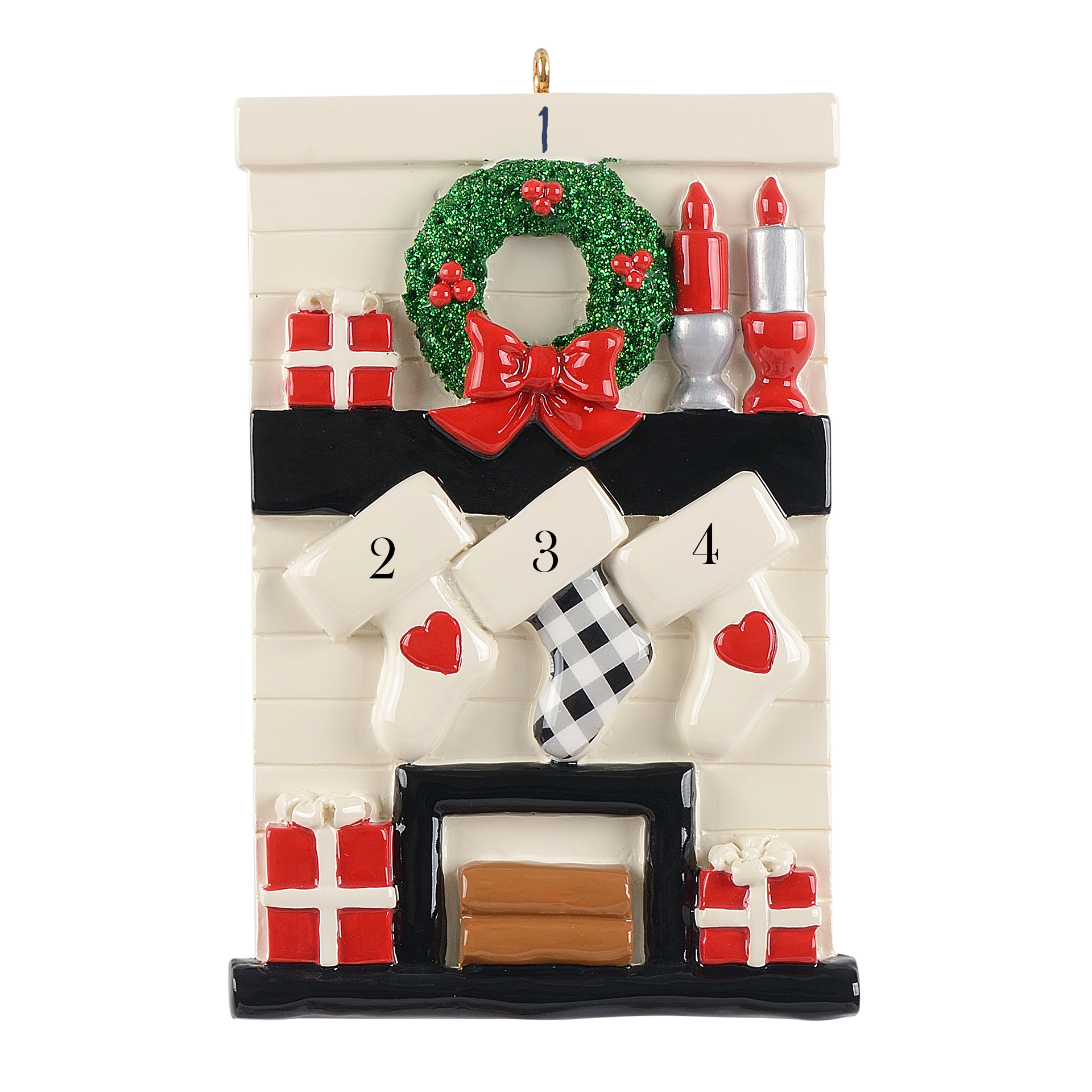 Three Stockings on a Mantle - with Hearts