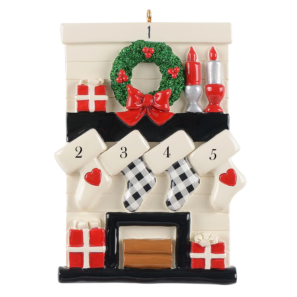 Four Stockings on a Mantle - with Hearts