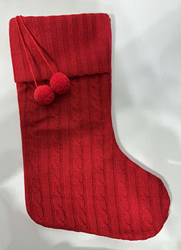 Stocking - Red Knitted, Pom Pom