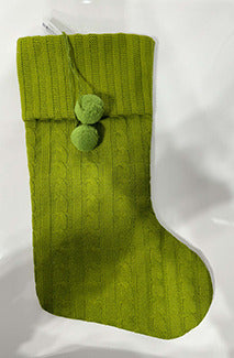 Stocking - Green Knitted, Pom Pom