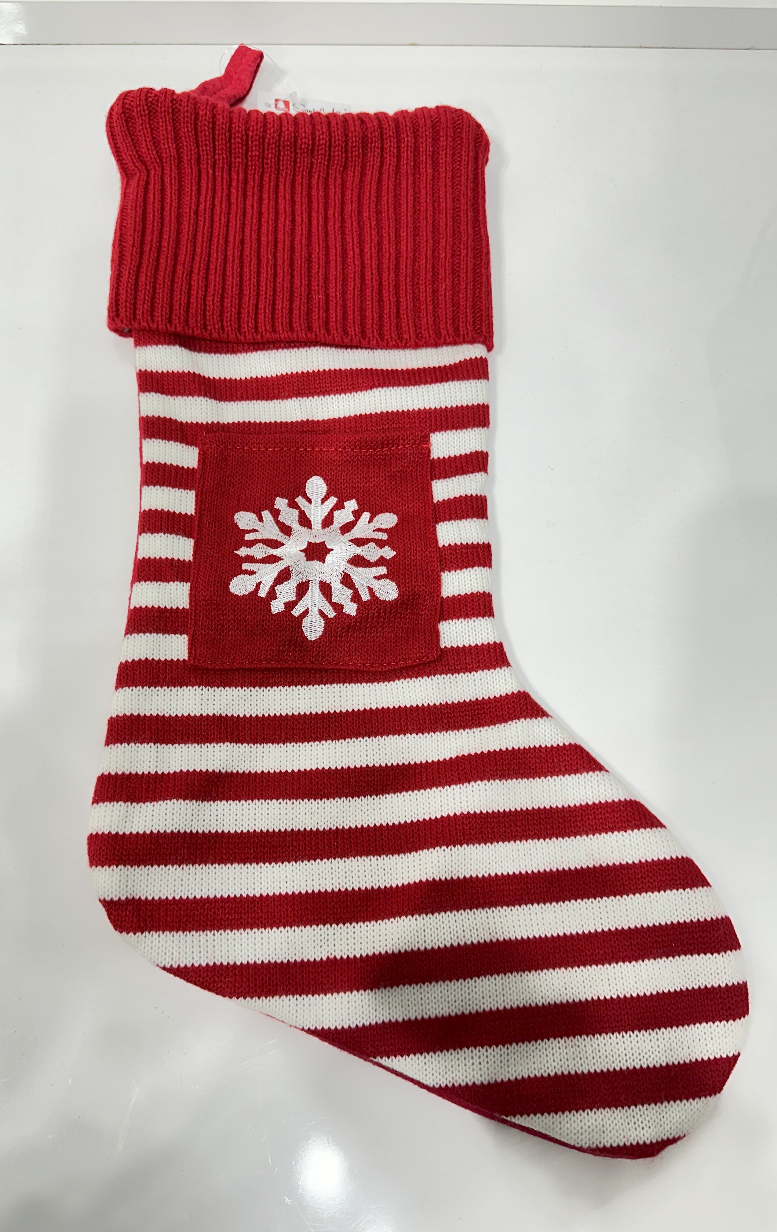 Stocking - Red Knitted, White Snowflake