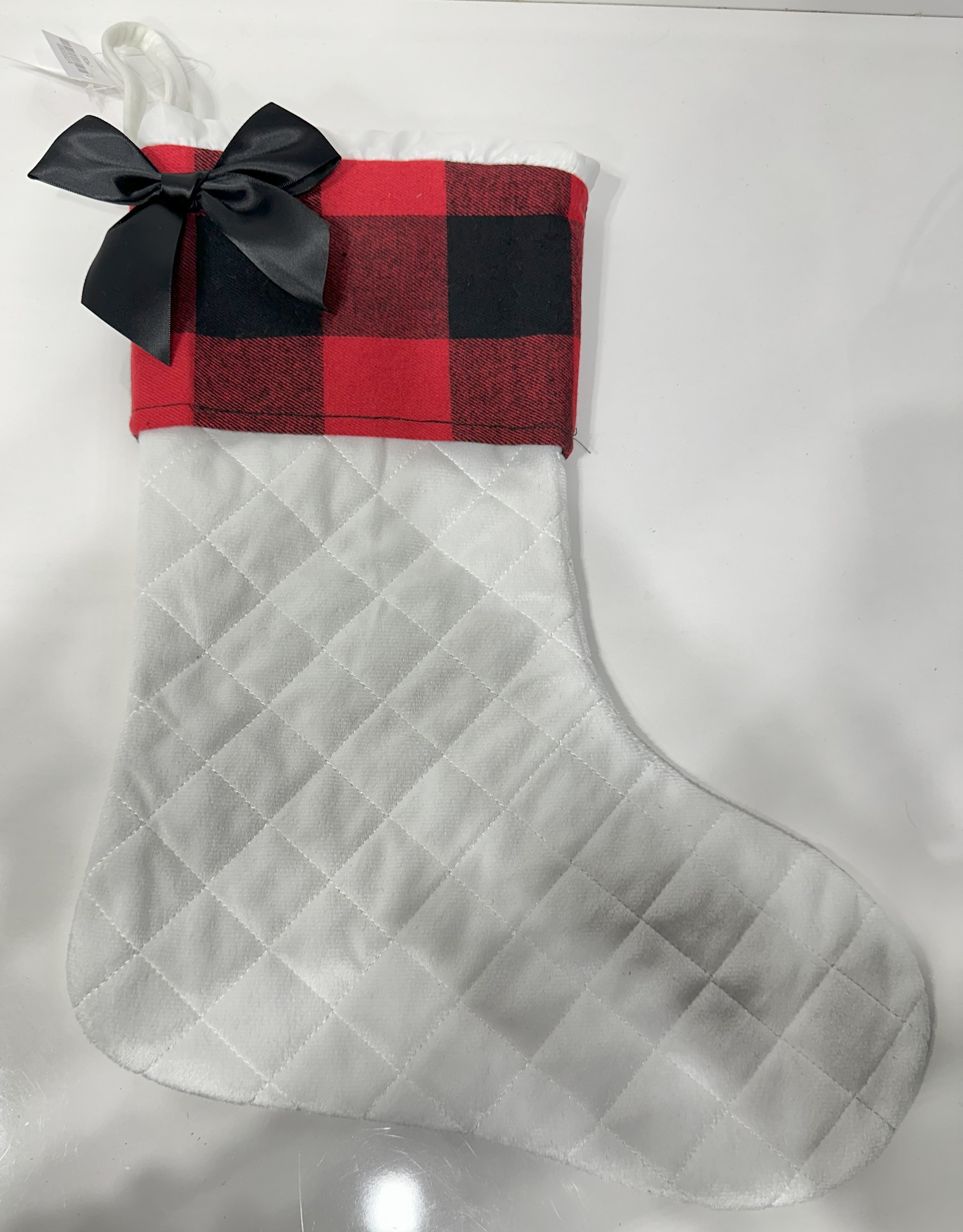 Stocking - White with Red Plaid