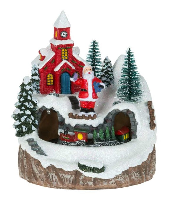 Santa with Moving Train - 6 Inch Scene