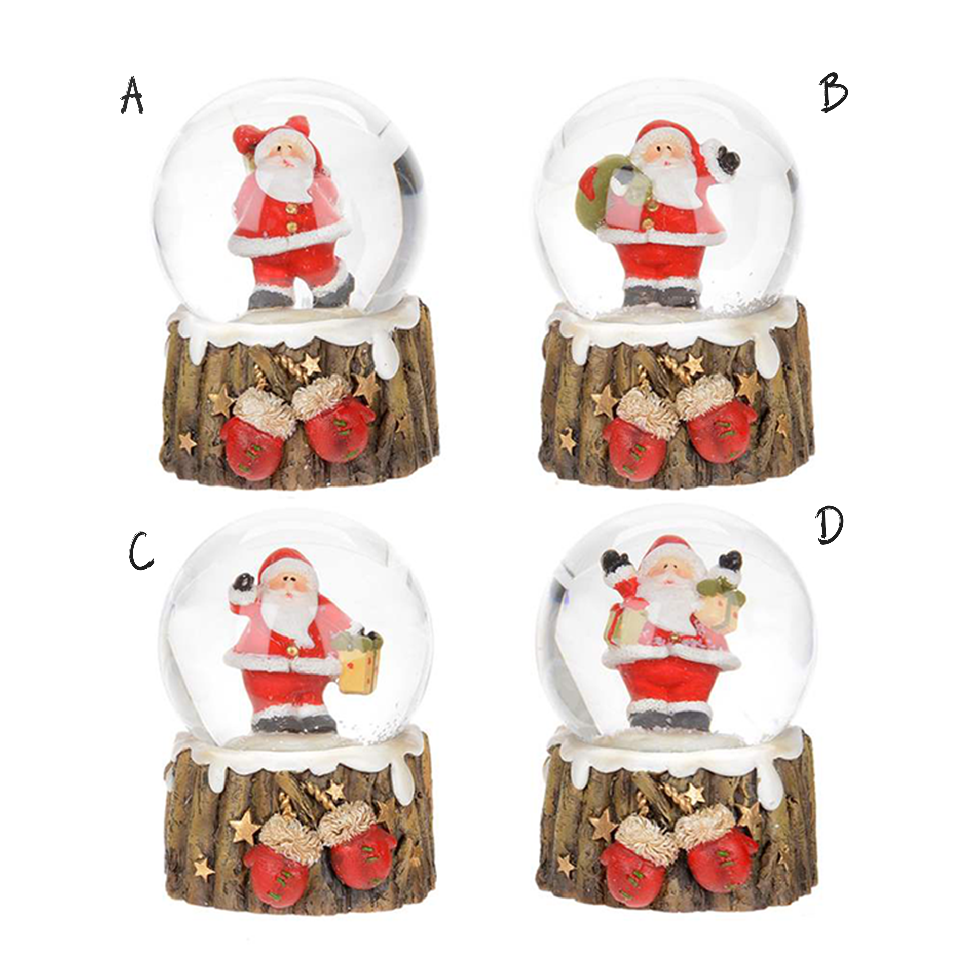 Santa on a Stump Snowglobes, Assorted